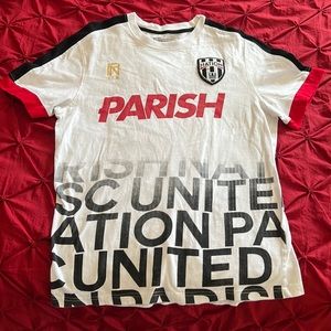 Parish Nation Adult small white shirt with black and red